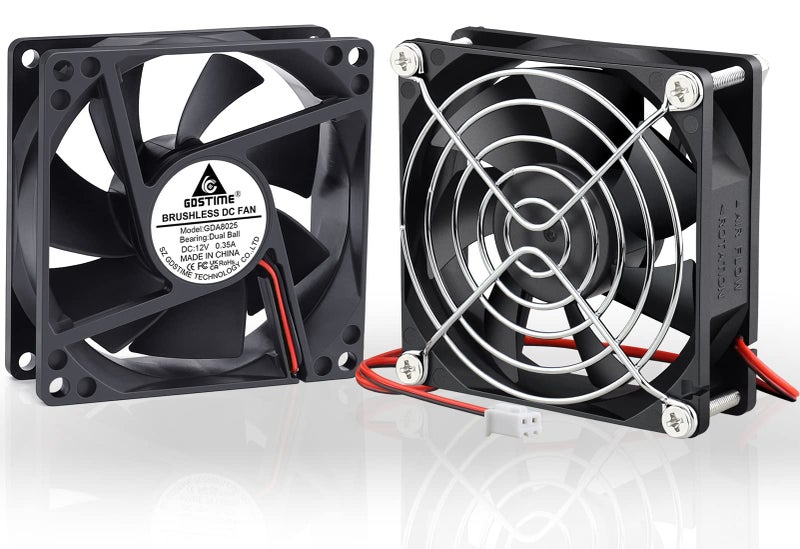 GDSTIME 2 Pack 80mm x 25mm Dual Ball Bearings High Speed 4500RPM 12V DC Brushless Cooling Fan 2Pin - Image 1